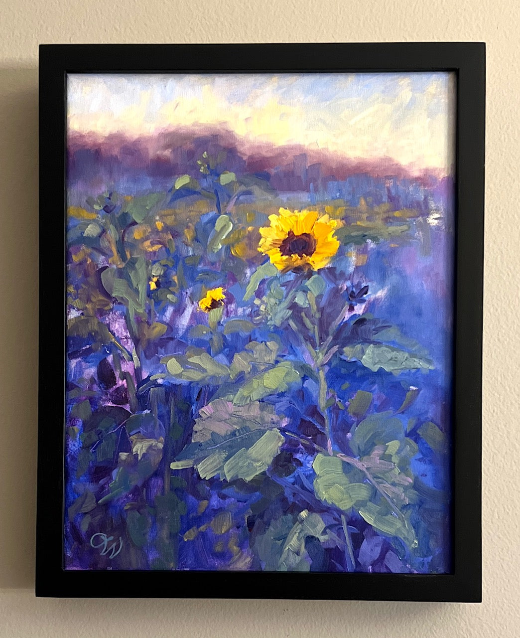 Sunshine on a Cloudy Day - Original Painting Framed in Black Wood Frame