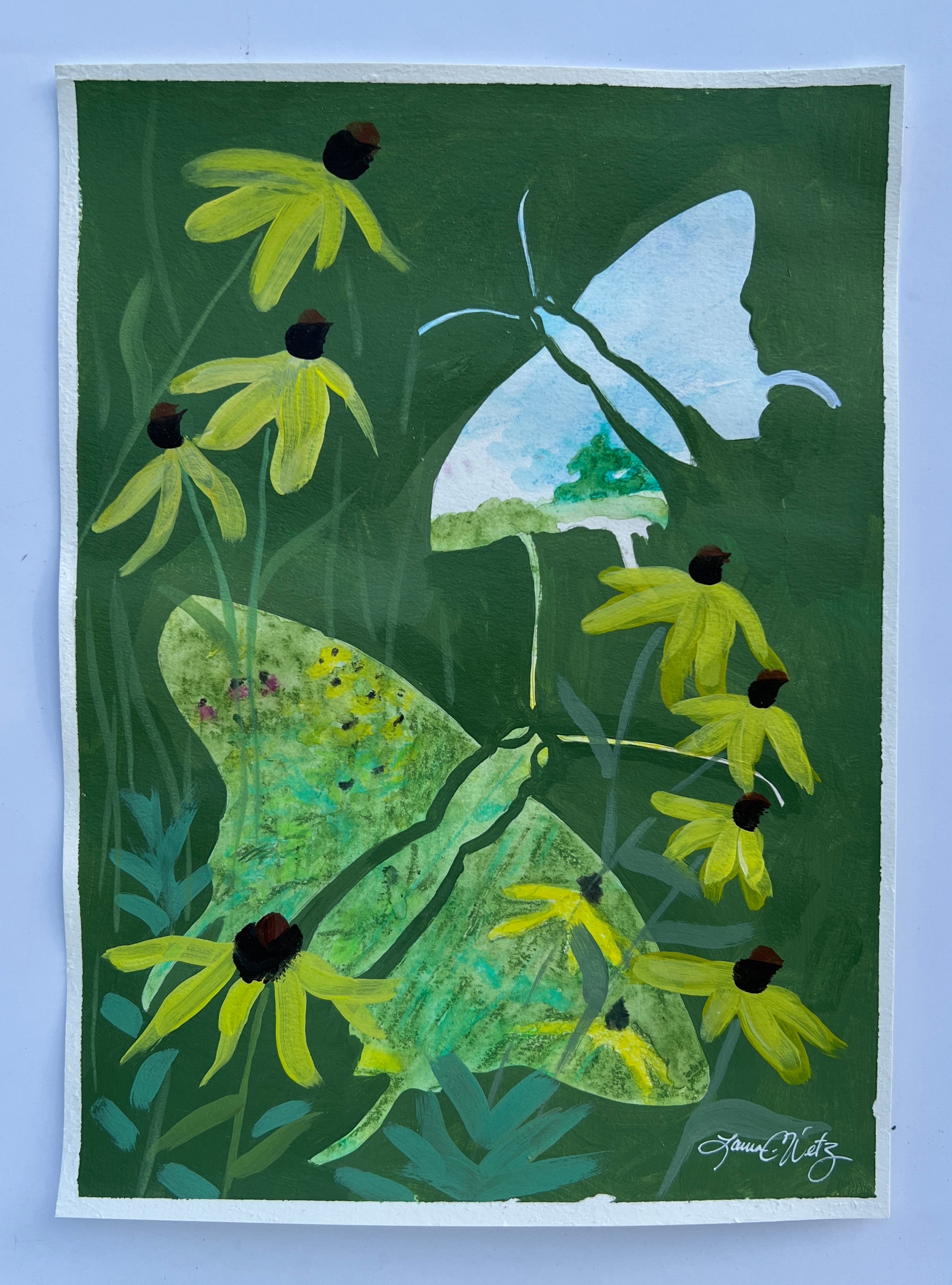 Butterflies and Coneflowers - Original Painting - Not Matted, Unframed