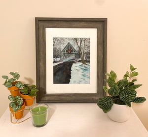 Homestead Park Winter Bridge - Original Painting - Matted, Not Framed