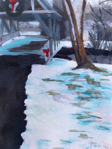 Homestead Park Winter Bridge - Original Painting - Matted, Not Framed